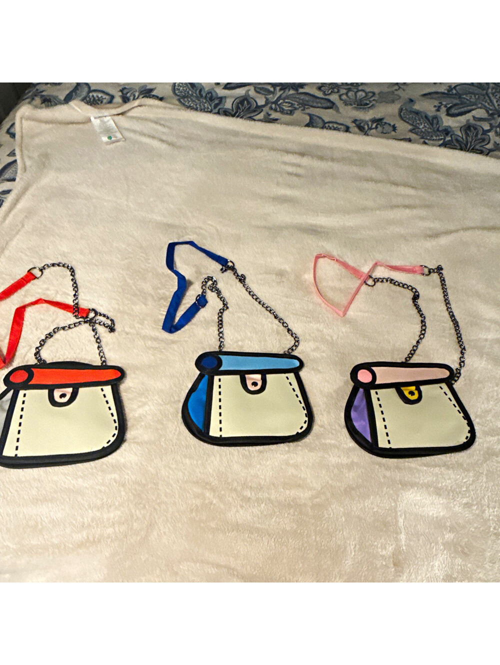 Lot of 3 Women’s Mini Cartoon Crossbody Purses, Detachable Chain Strap, Snap
